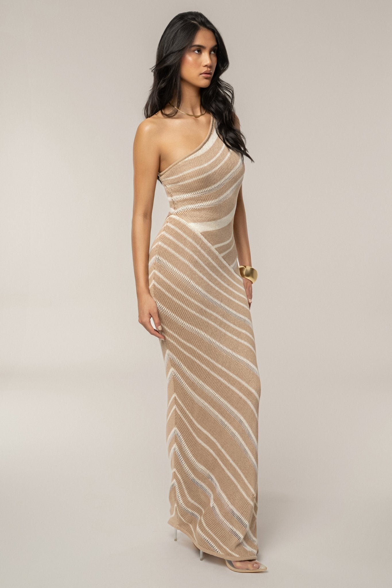 Beige/Ivory Sanibel Ruched Maxi Knit Dress