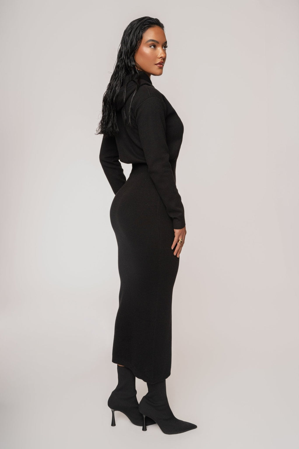Black All In One Hoodie Dress