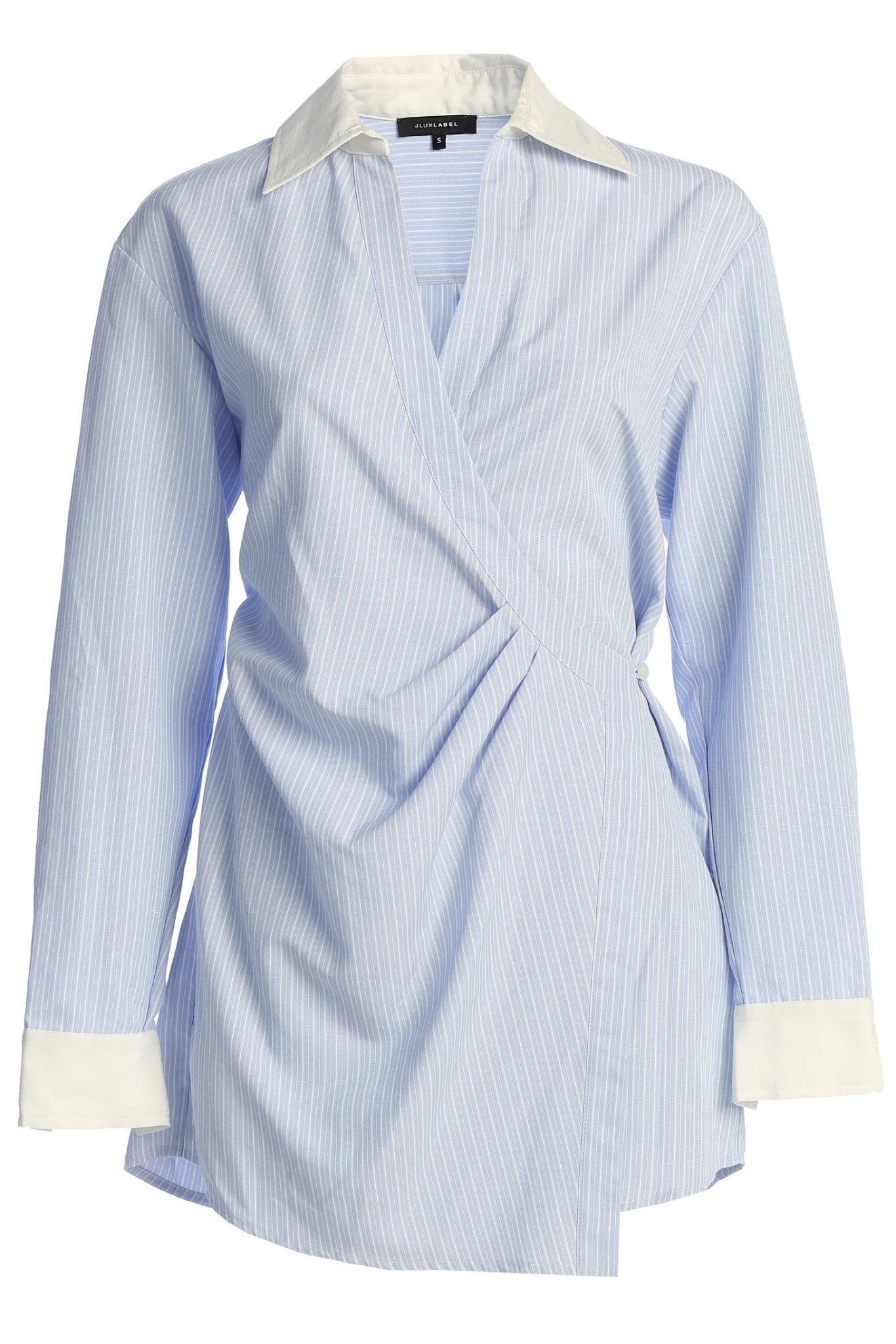 Blue Collared Wrap Shirt Dress