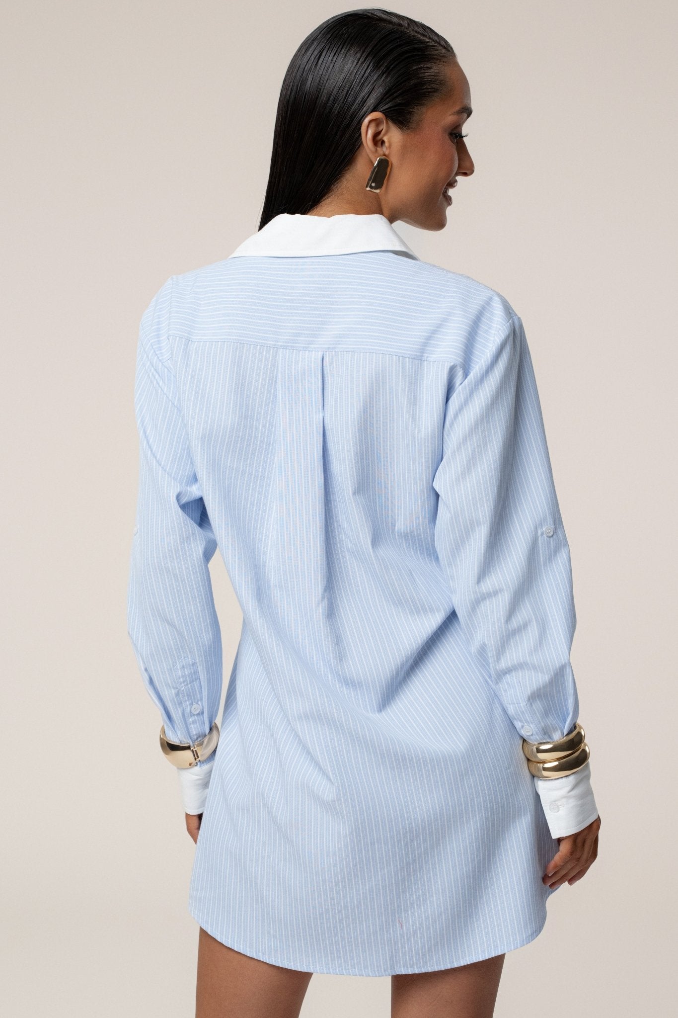Blue Collared Wrap Shirt Dress