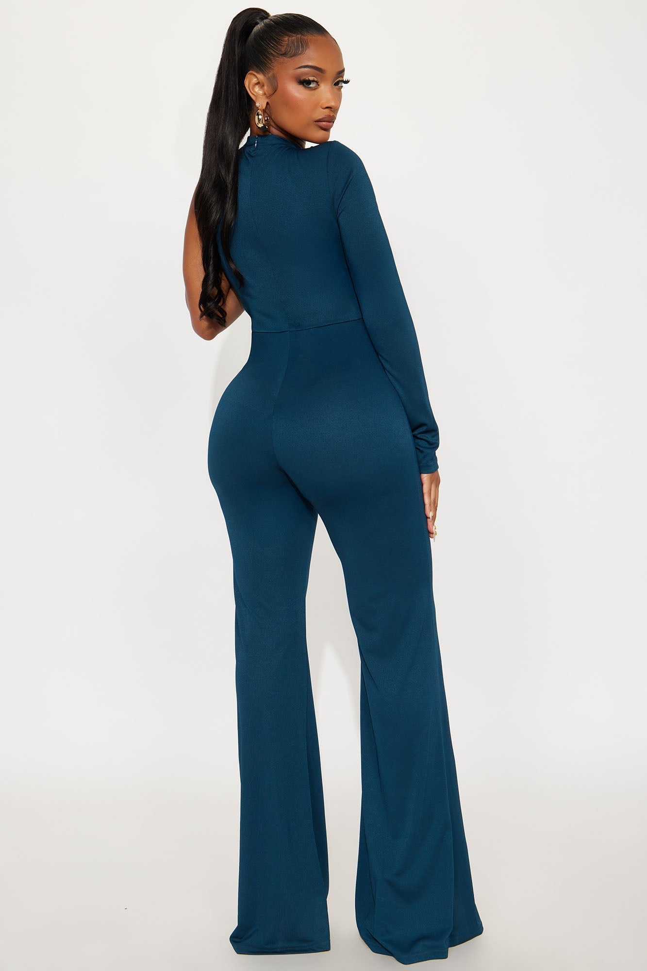 Coco One Shoulder Flare Jumpsuit - Teal