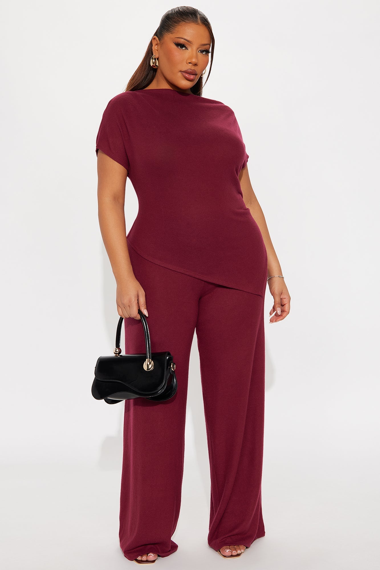 Moments With You Wide Leg Pant Set - Burgundy