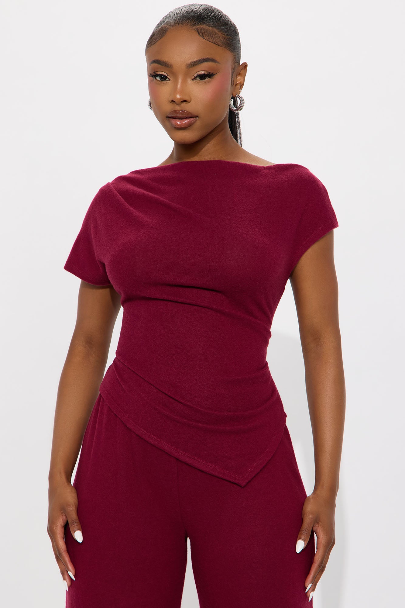 Moments With You Wide Leg Pant Set - Burgundy