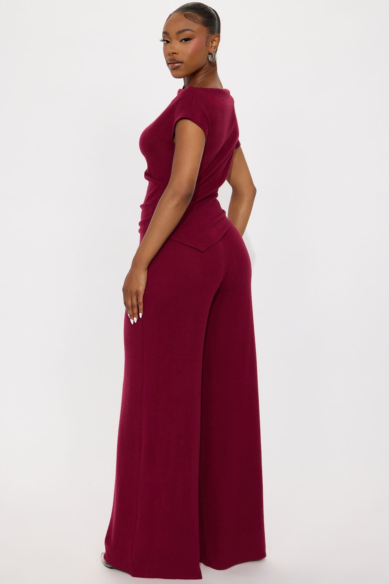 Moments With You Wide Leg Pant Set - Burgundy