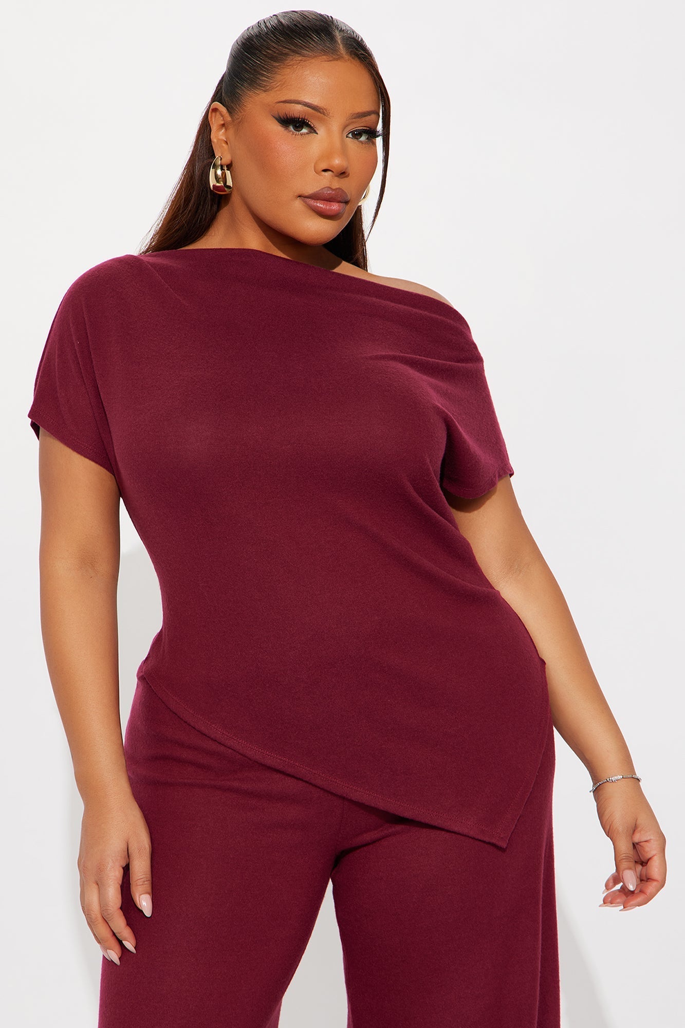 Moments With You Wide Leg Pant Set - Burgundy