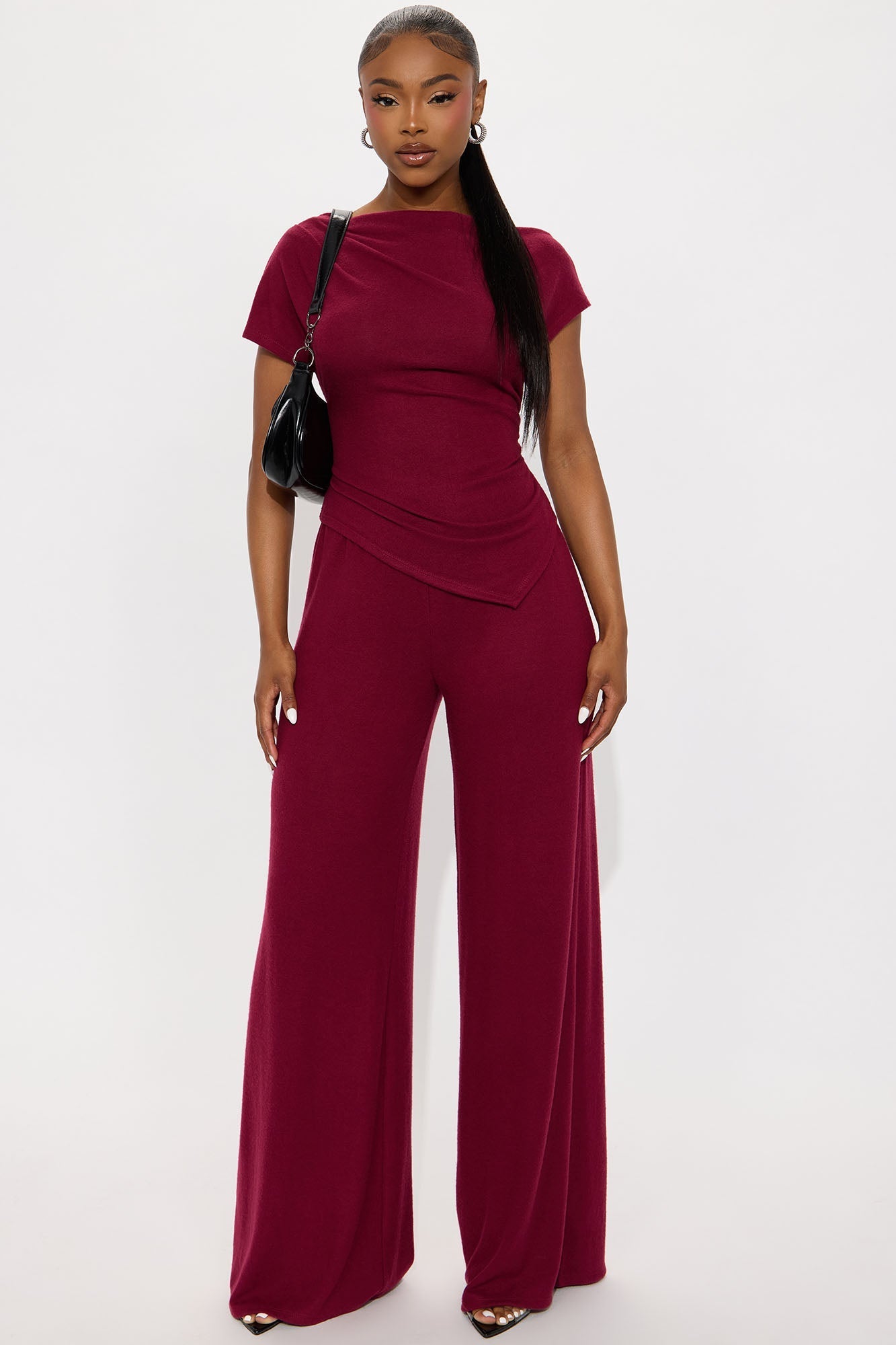 Moments With You Wide Leg Pant Set - Burgundy