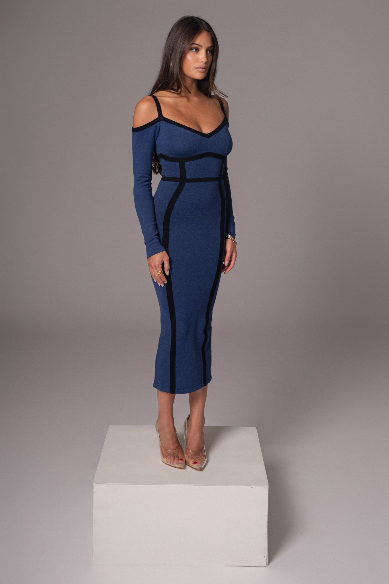 Navy Debora Knit Midi Dress