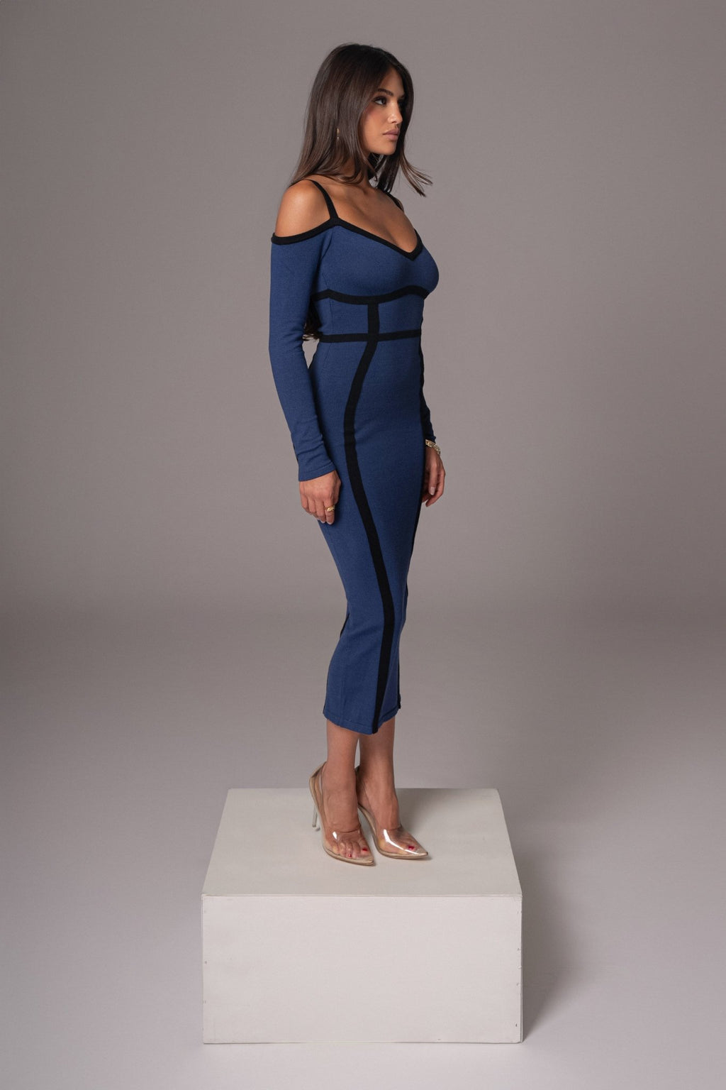Navy Debora Knit Midi Dress