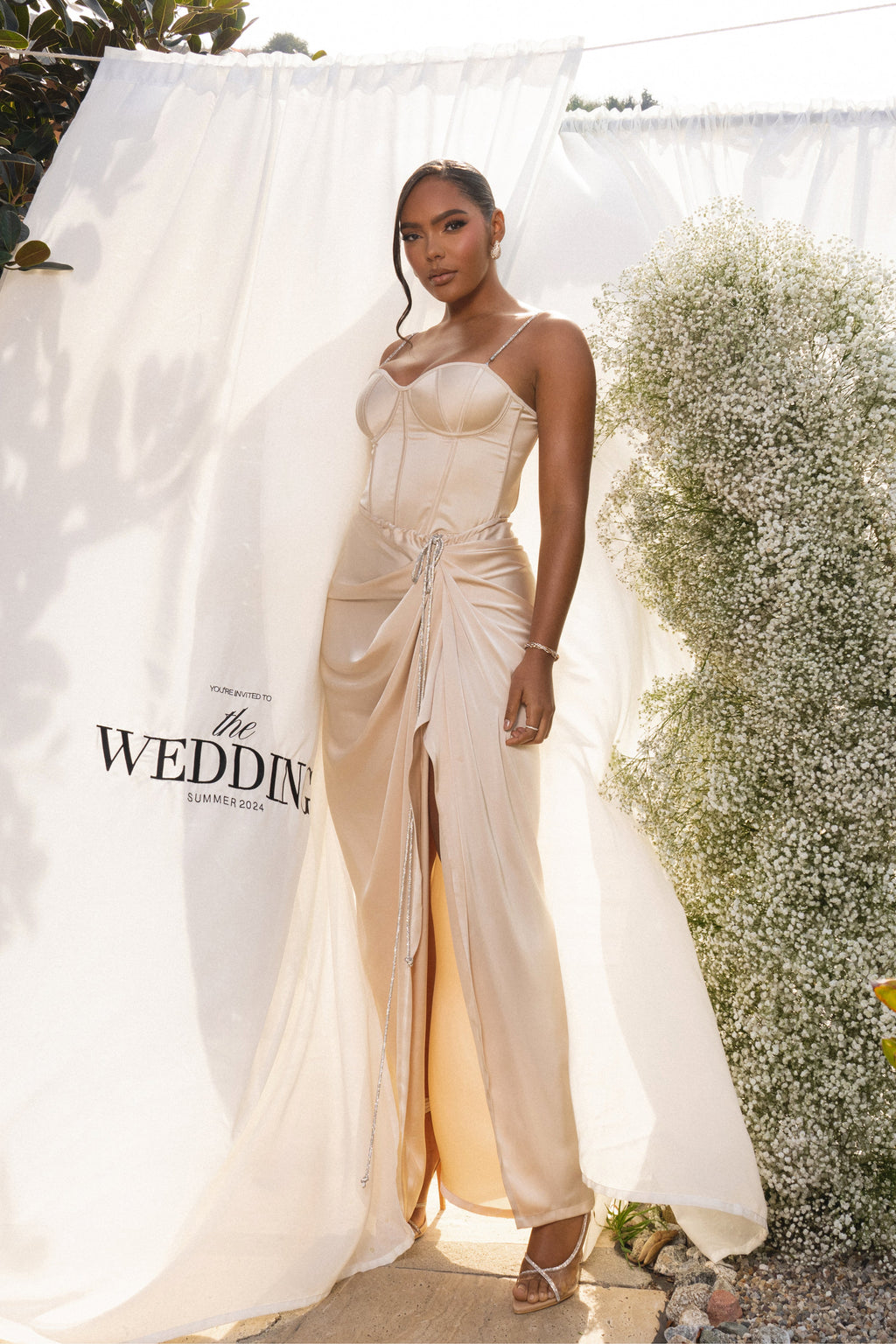 Champagne Olea Satin Skirt