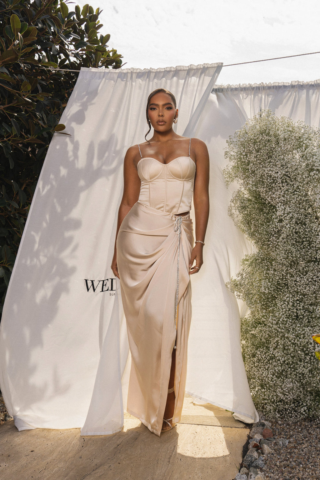 Champagne Olea Satin Skirt