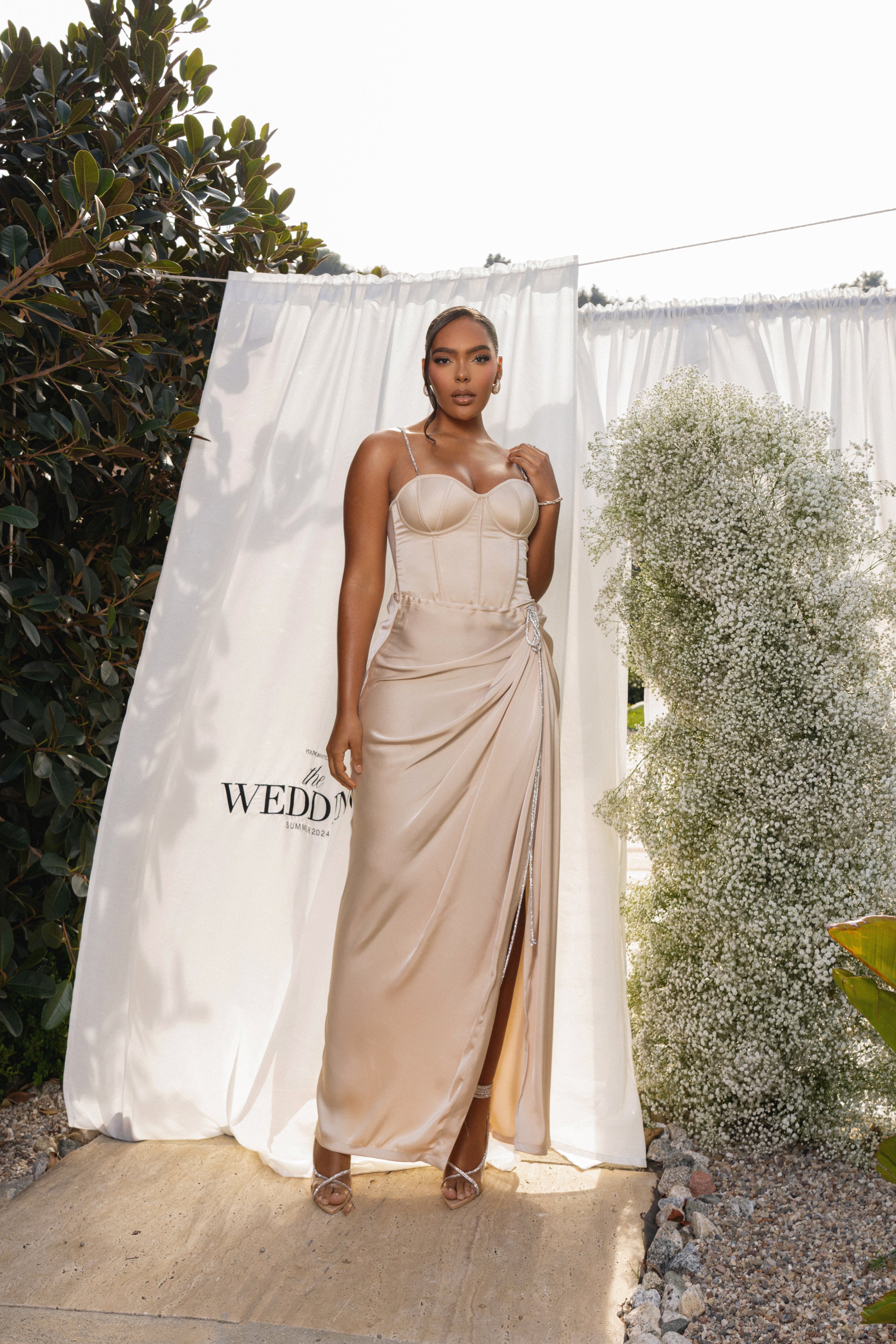 Champagne Olea Satin Skirt