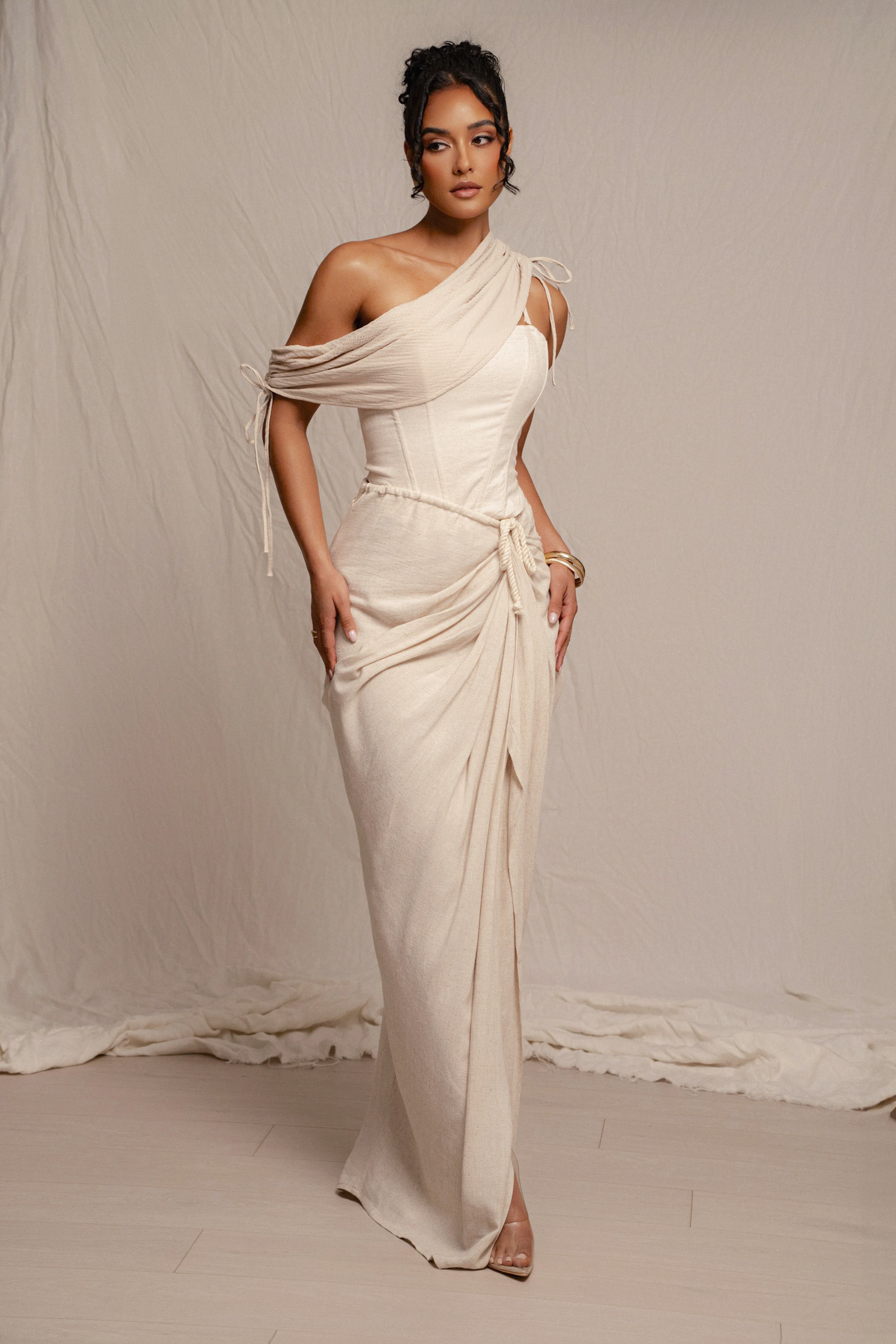 Natural Noelia Linen Slit Skirt